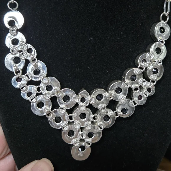 Quarts & garnet sterling silver bib necklace - Picture 11 of 12